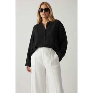 NEW Black‎ Textured Henley Plus Size 3XL Cotton Blouse Tops Shirts Long Sleeve
